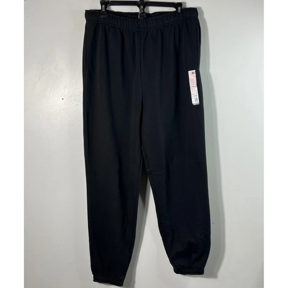 So Foldover Fleece Jogger Sweatpants Black Luxe L Cotton Polyester NWT Pockets